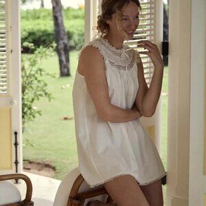 Doen Daphne lace-trimmed pintucked organic cotton-voile mini dress